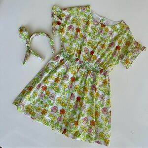 NWOT, Janie and Jack White Floral Print Dress with Matching Headband